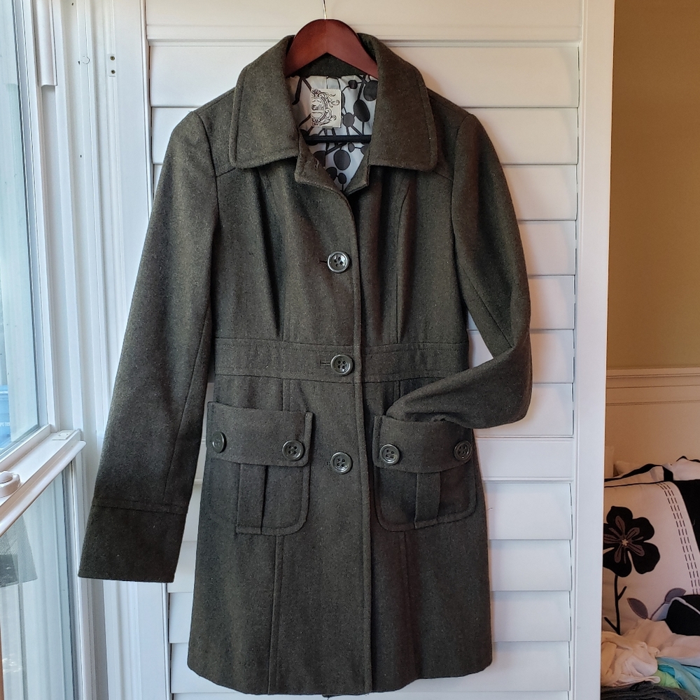Medium Dark Olive Green Tulle Pea Coat